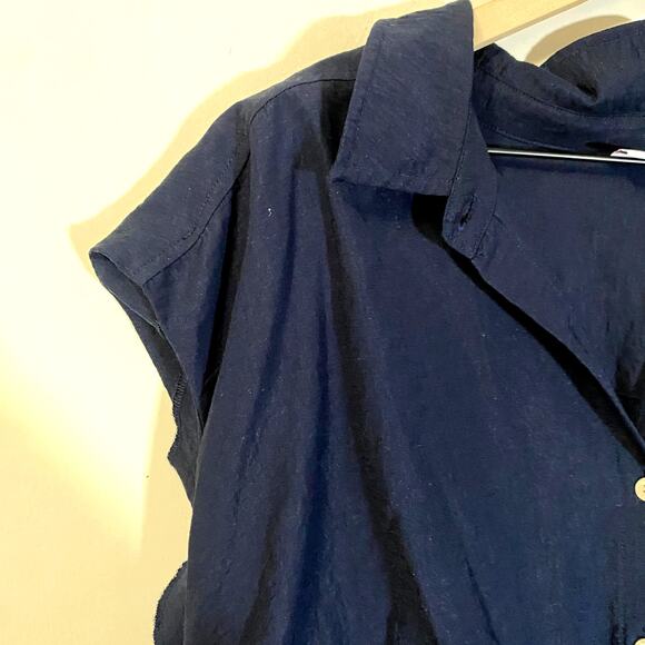 Old Navy Blue Short Sleeve Twist Front Cutout Midi Shirt Dress Linen Blend Sz 2X - Picture 7 of 13